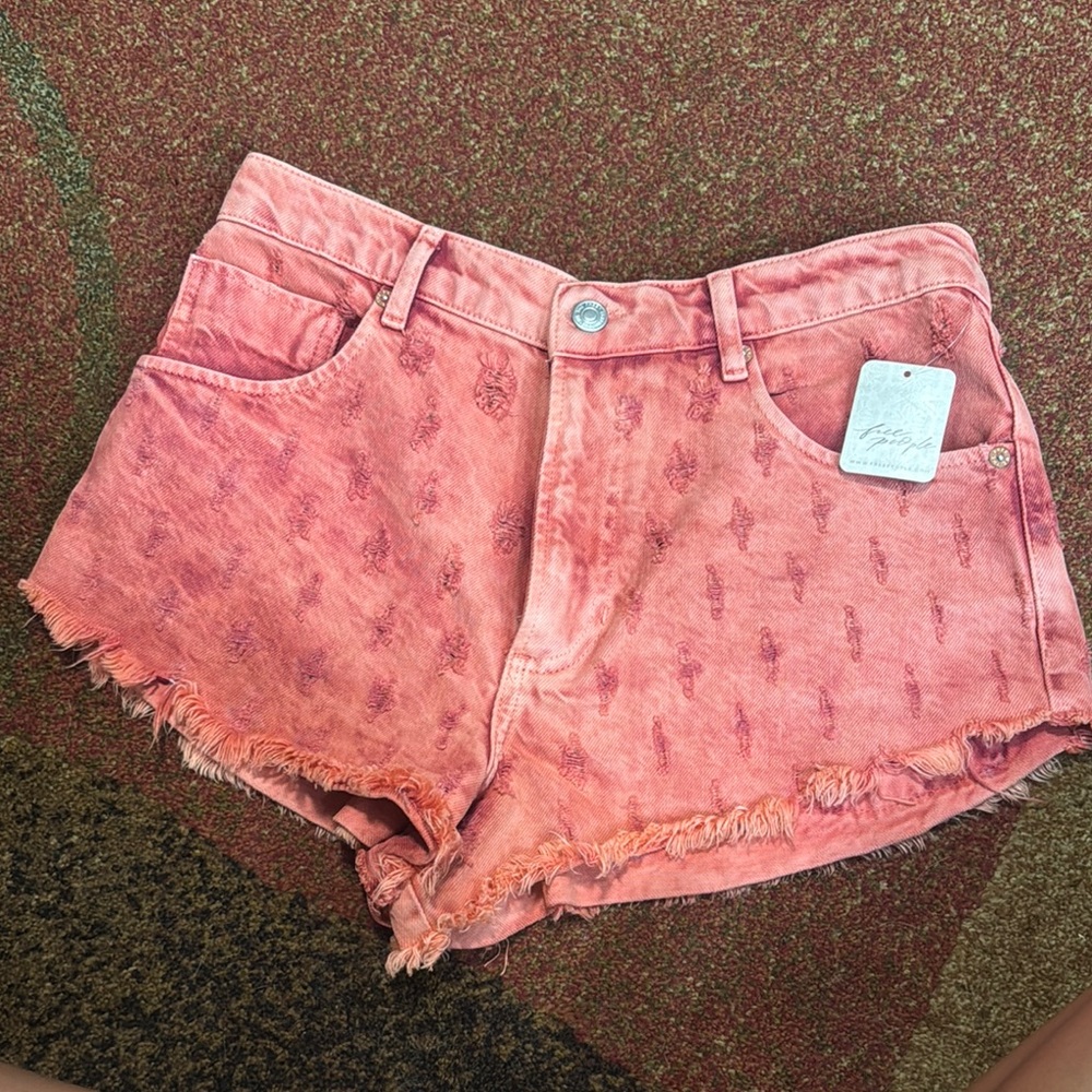 Free People Pink Jean Shorts Distressed High-Waisted